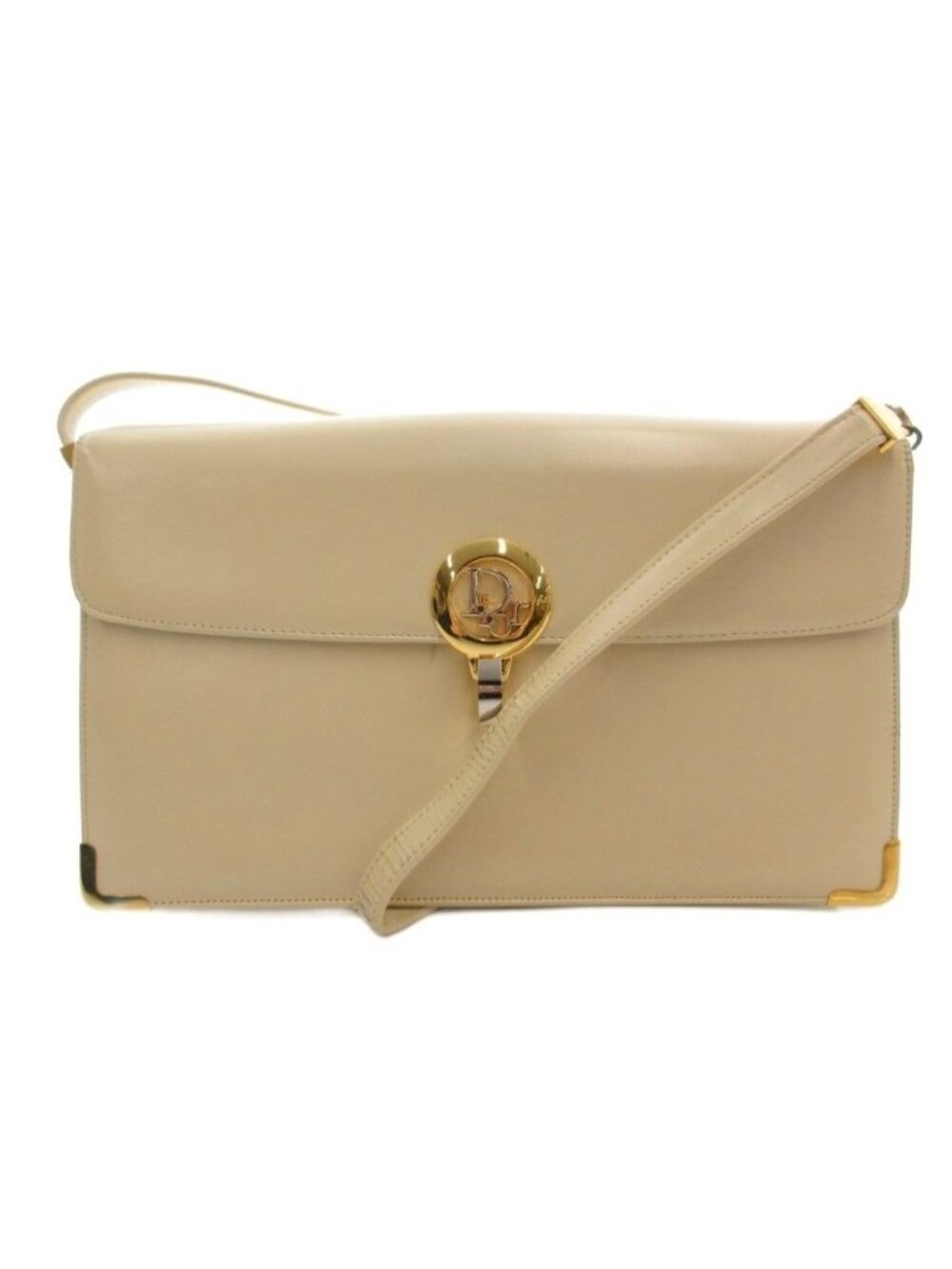 Dior Shoulder Bag Leather Logo Closure Coin Purse Included Ecru